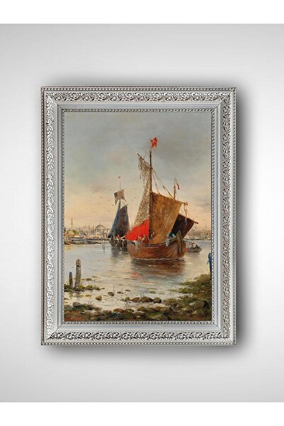 WoodyArts Navă cu steag turcesc - Cadru alb vintage