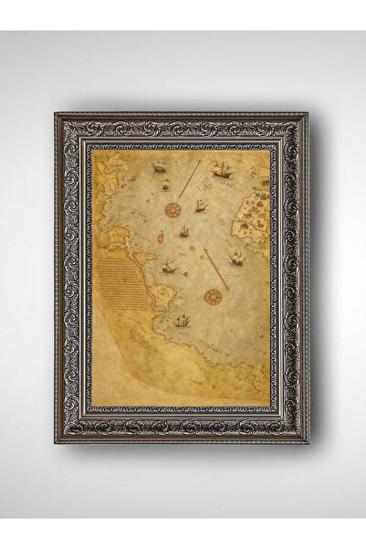 WoodyArts Harta lumii Piri Reis - Cadru vintage gri