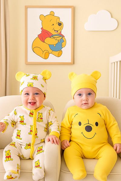 Cherub Baby Baby Double Yellow Bear Jumpsuit Set