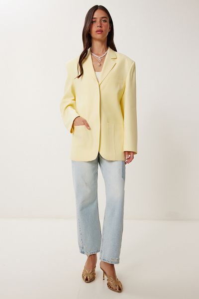 Lovelyİstanbul Jachetă de blazer din in sezoniu căptușită GALBEN LFK0013