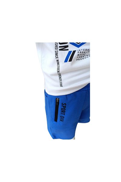 nk kids Boy's Leader Saks Blue Shorts Printed White T-Shirt Double Set 100% Cotton