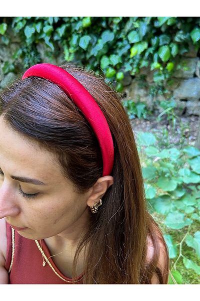 ByMerve Satin Soft Hair Accessory Red Thin Women's Hair Tiara