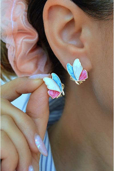 Sacce Scarves&Accessories Mineli Colorful Butterfly Earrings – Blue, White and Pink