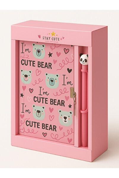 Taros Sevimli Ayıcık Serisi Kilitli Hatıra Defteri (Günlük) ve Jel Kalem