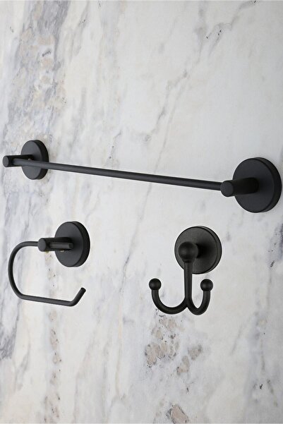 ERFAHOME Siyah Açık Tuvalet Kağıtlığı / Uzun Havluluk / Çatal Bornozluk 3lü Set