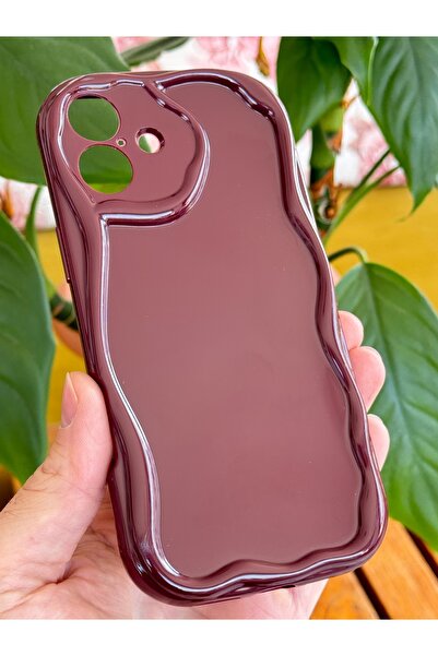 Fibaks Apple iPhone 16 Plus Compatible Case with Camera Protection Wave Edge Shock Absorbing Burgundy Silicone Cover