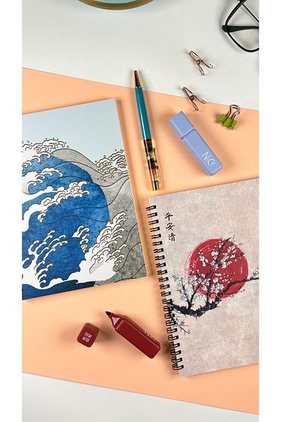 Apeirona 2 Notebooks - Steel Spiral - Unlined - A5 - Total 180 Pages - Thick Paper