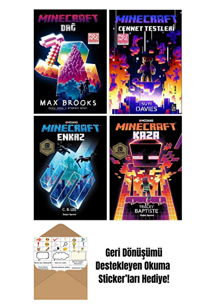 Alfa Yayınları Minecraft Roman Serisi 4 Kitap Set / Dağ - Cennet Testleri - Enkaz - Kaza + Okuma Sticker'ları