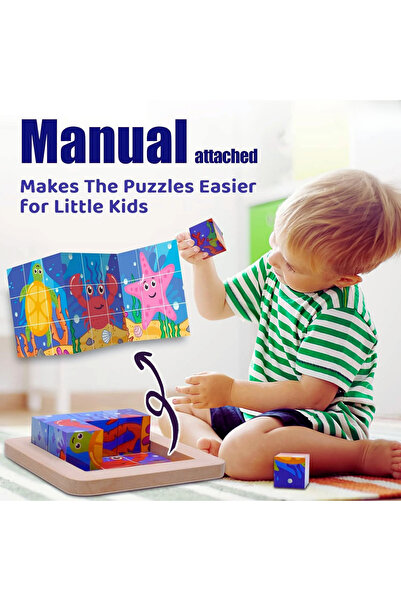 babyist 6 Farklı Karakter 9’lu Ahşap Küp Eğitici Yapboz