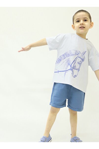 BALKABAĞI At İndigo Müslin Pamuk yazlık Çocuk Takım