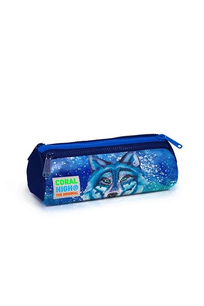 Coral High 22043 Παιδική τσάντα μολυβιού τριών διαμερισμάτων με μοτίβο μπλε μπλέ λιοντάρι