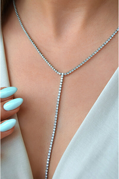 Sacce Scarves&Accessories Su Yolu Taşlı Uzun Zincir Kolye İnce Taşlı Işıltılı...
