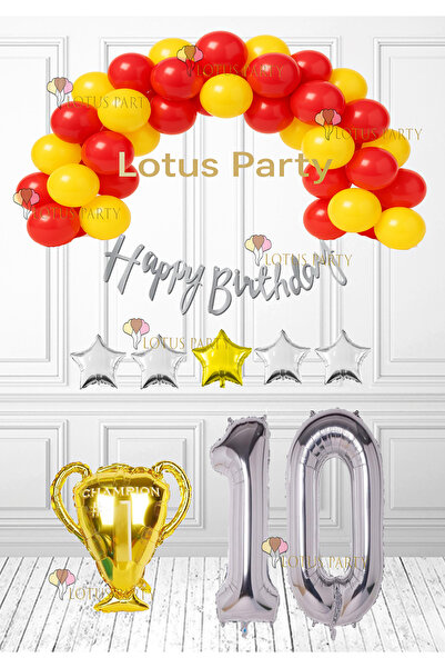 LOTUS PARTY 10 Yaş GALATASARAY temasına uygun doğum günü seti Sarı Kırmızı Ba...