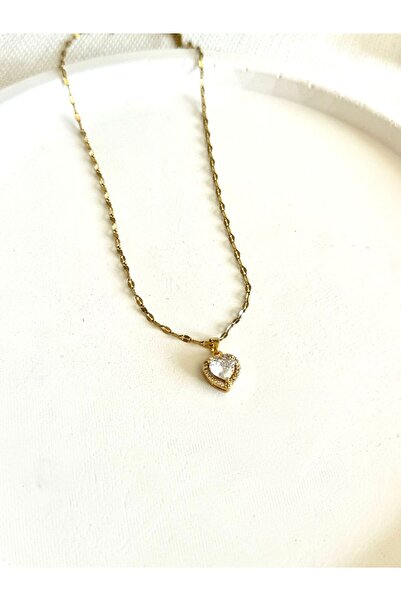 DEMOKAN Kadın Çelik Kolye Zirkon Taş Yıldız Zincir Kalp Kararmaz Kolye