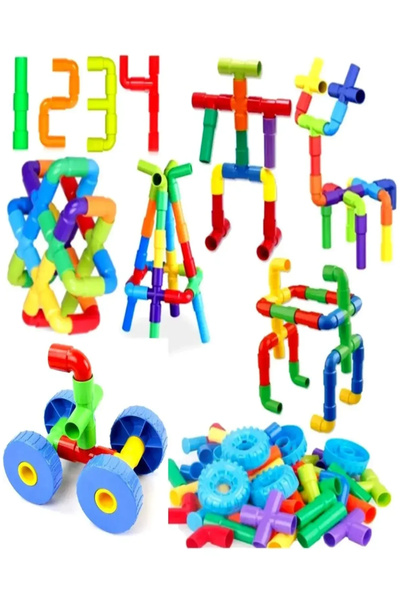 a v d a Tako Boru Lego 72 Parça Tekerlekli Boru Blok Seti Boru Zeka Eğitici Bloklar Motor Beceri Kordinasyon