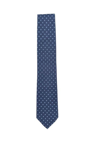 1001 Kravat Flower Patterned 7.5 cm Wide Navy Blue Silk Tie