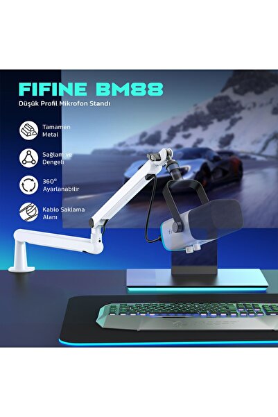 Fifine Bm88w- Düşük Profil Beyaz Mikrofon Stand