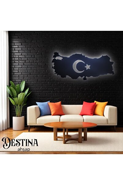Destina Ahşap - Destina Ahşap Bayrak Temalı Led Aydınlatmalı Türkiye Haritası- Led Tablo