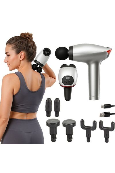 miraza Aparat Pentru Masaj Profesional Tip Pistol, 2 Capete Simultane, 10 Viteze Reglabile, 8 Accesorii