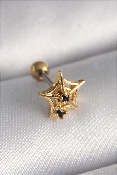 Skygo 316L Steel Gold Color Black Zircon Stone That Is Spider Web Model Tragus Piercing