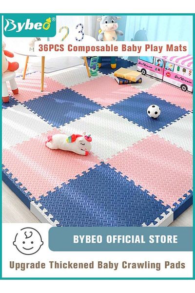 BYBEO 36PCS Soft EVA Baby Play Mat, Composable Babies Play Pen Tummy Time Playmat & Crawling Mats for Infa