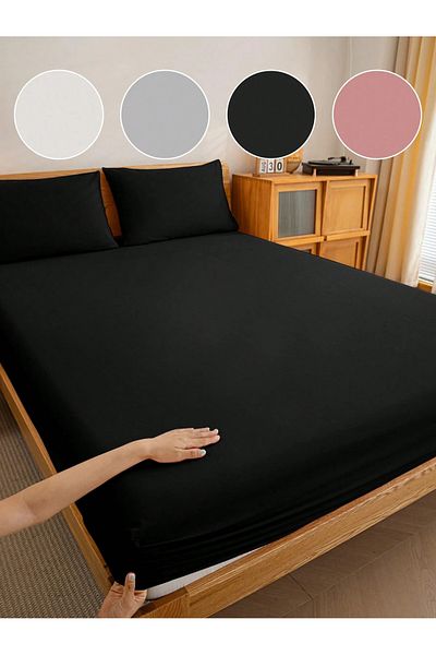 Soft Colours Double Elastic Sheet + 2 Pillowcases 160x200 Black