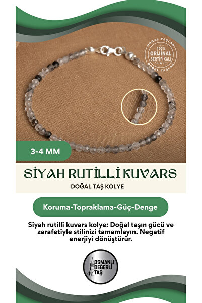OSMANLI DEĞERLİ TAŞ Sertifikalı Doğal Siyah Rutilli Kuvars 3-4 Mm Fasetli Kes...
