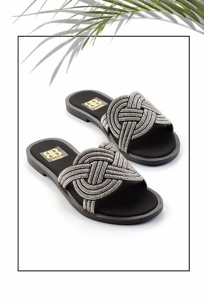 Bambi Matte Black Lame Women's Slippers K04379011538