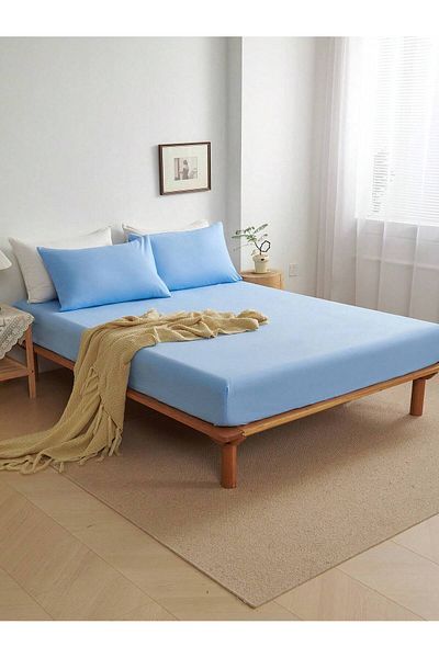 Soft Colours Cearceaf Dublu Elastic + 2 Fete de Perna 160x200 Albastru