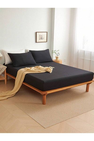 Soft Colours Double Elastic Sheet + 2 Pillowcases 160x200 Anthracite Dark Gray