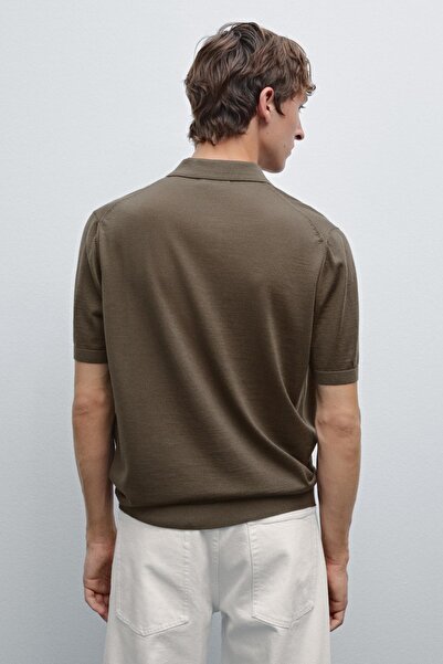 Massimo Dutti Kısa kollu yün karışımlı triko polo yaka t-shirt