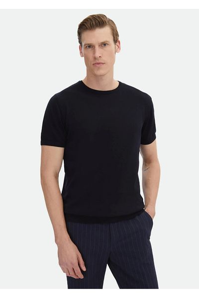 Ramsey Πλεκτό 100% βαμβακερό πλεκτό Navy Blue Crew Neck