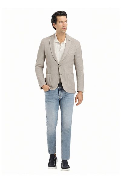 Ramsey Μπεζ μοτίβο πουκάμισο Shoulder Slim Fit Πλεκτό μπουφάν από βαμβακερό μείγμα
