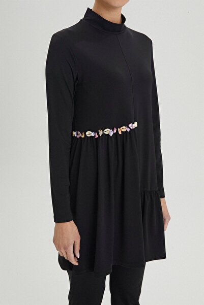 Zühre Μαύρο Ολόσωμο Μαγιό Μουσουλμανικό με Λεπτομέρεια Κοχύλι ZM-0014