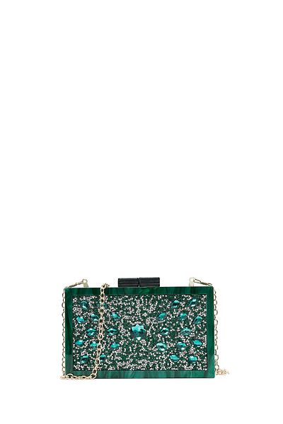 Derimod Women's Green Chain Strap Stone Mini Portfolio Bag 24Wbd2878Pv