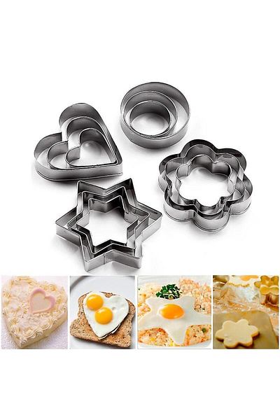 LOVYCO Cookie Mold Set, 12 Pieces Stainless Steel Flower Fruit Cutter Heart Star Circle Flower Shaped