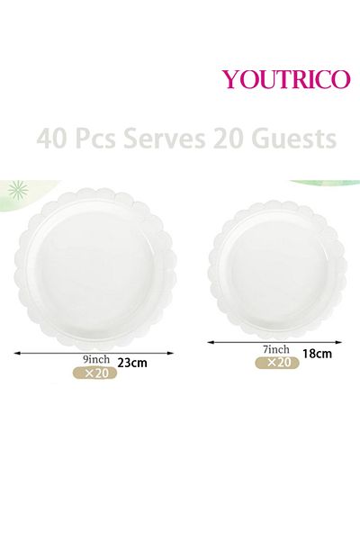 Youtrico Disposable Tableware 40 Pieces 23/18cm Ideal For 20 People-wedding Plating/birthday Party