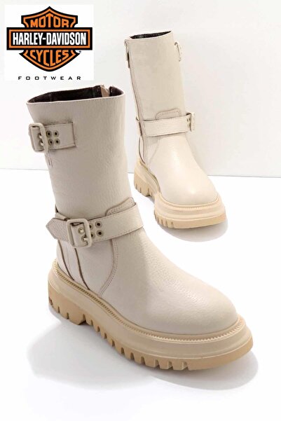 Harley Davidson Beige Leather Kadın Bot & Bootie HD0777056603