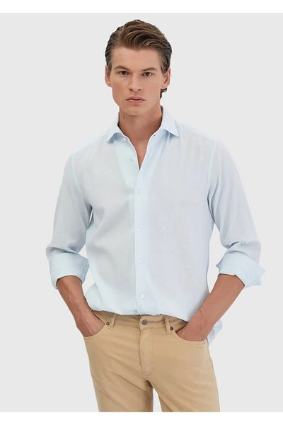 Ramsey Cămașă casual țesută, 100% bumbac, albastru deschis