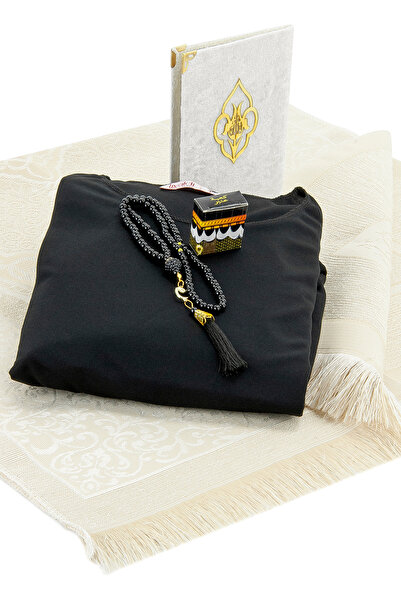 ihvan online Πρακτικό μονοκόμματο φόρεμα προσευχής με μαντίλι νυφικό πακέτο προίκας Σετ χαλιών προσευχής - Μαύρο