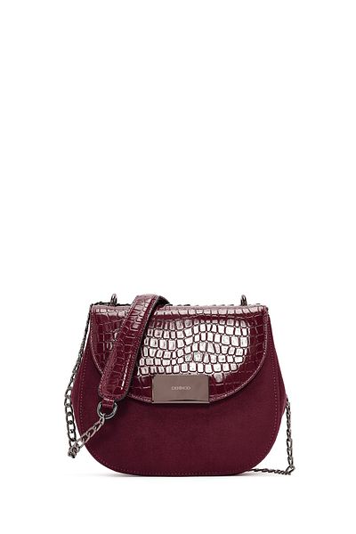 Derimod Women's Burgundy Chain Strap Printed Shoulder Bag 24Wbd 200614