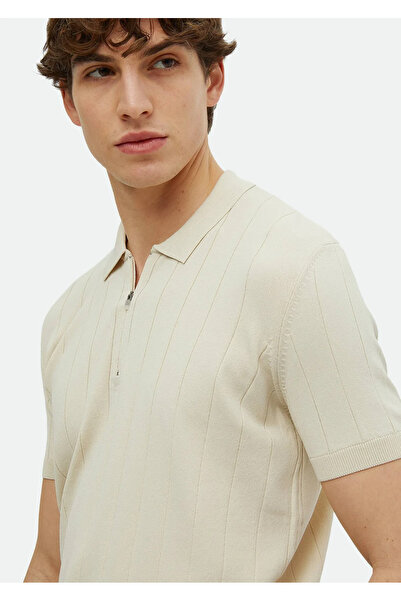 Ramsey Πλεκτό ζακάρ μπεζ πόλο λαιμόκοψη