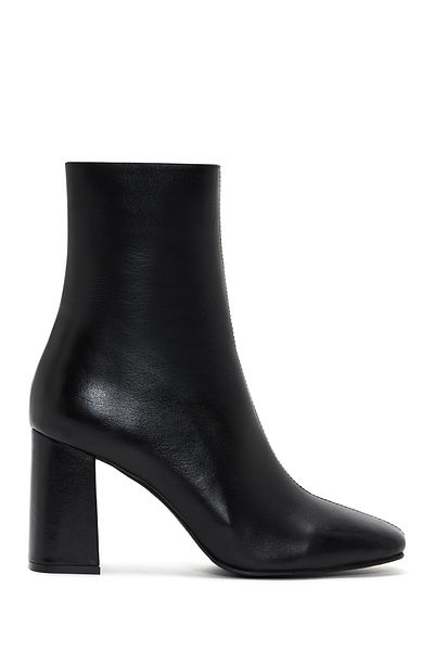 Derimod Women's Black Zippered Thick Heeled Leather Boots 24Wfd 131718