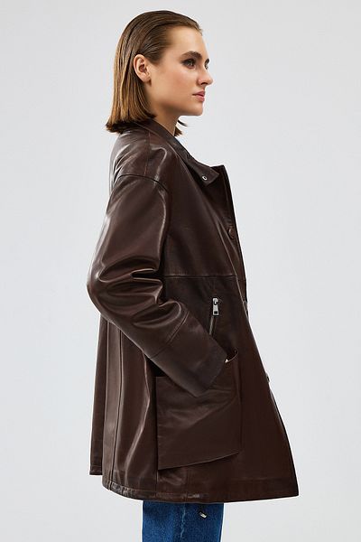 Derimod Dalida Women's Brown Oversize Leather Jacket 24Wgd5212Hn