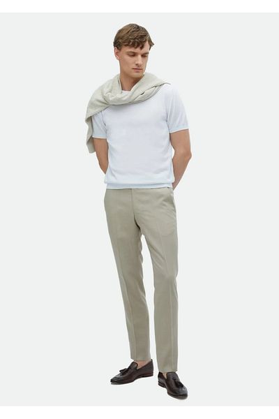 Ramsey Λευκό πλεκτό με λαιμόκοψη Crew Plain Knit 100% βαμβακερό πλεκτό