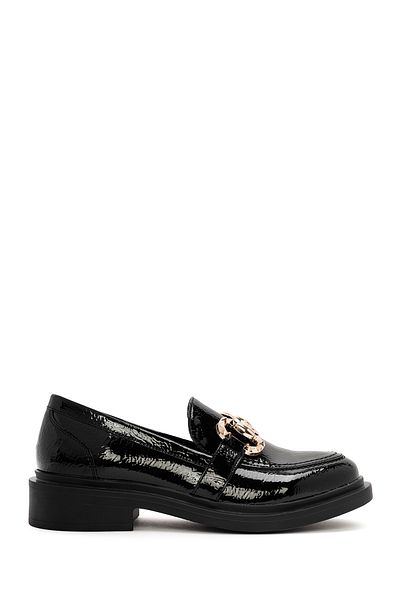 Derimod Women's Black Buckle Detailed Patent Leather Masculine Penny Loafer Shoes Casual Daily Shoes 24Wfe401316