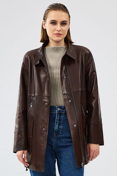 Derimod Dalida Women's Brown Oversize Leather Jacket 24Wgd5212Hn