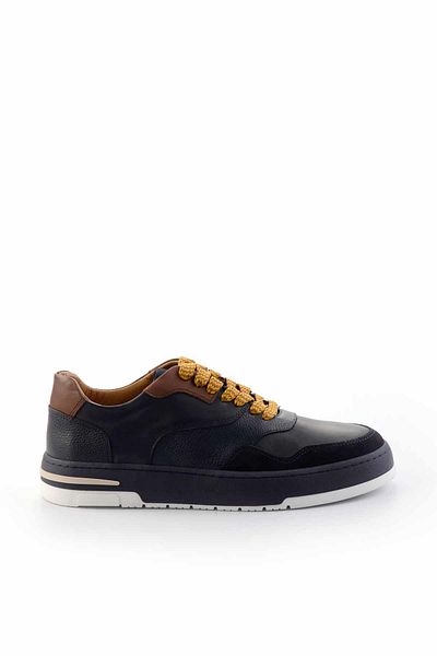 Bambi Navy Blue Leather Men's Sneakers E01463410703