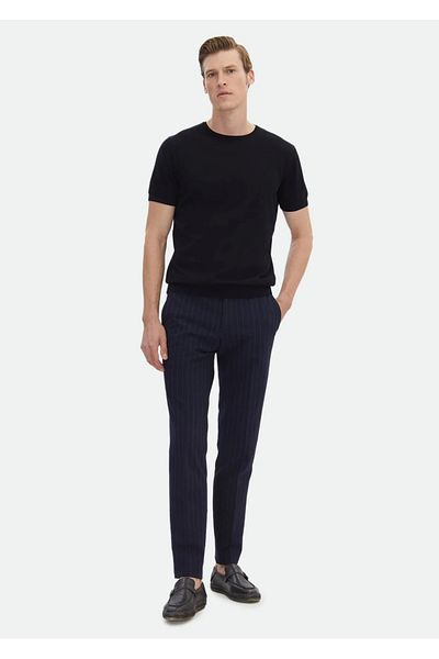 Ramsey Πλεκτό 100% βαμβακερό πλεκτό Navy Blue Crew Neck