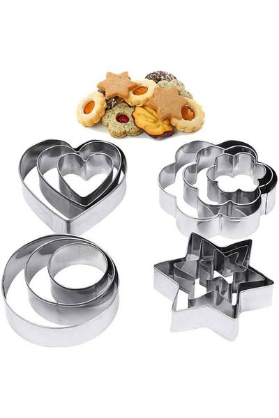 LOVYCO Cookie Mold Set, 12 Pieces Stainless Steel Flower Fruit Cutter Heart Star Circle Flower Shaped